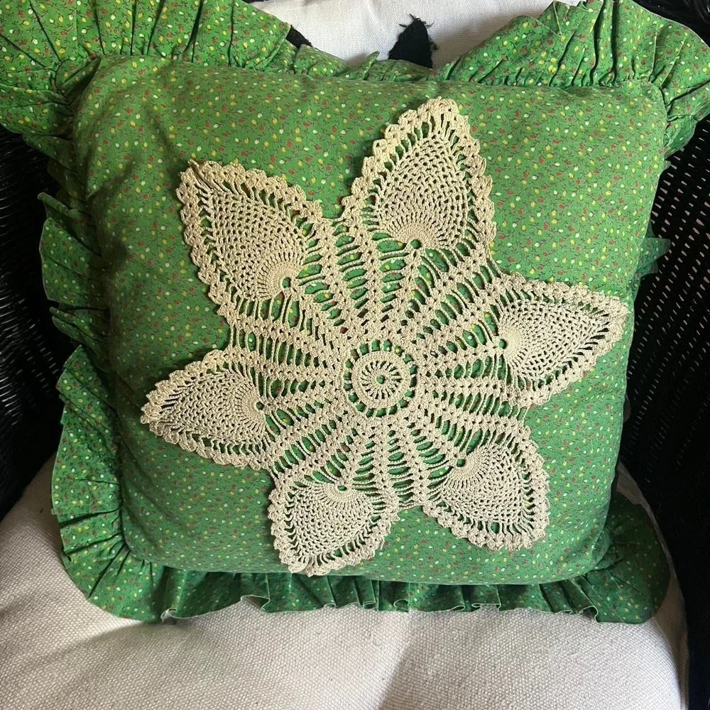 Vintage crocheted doily pillow